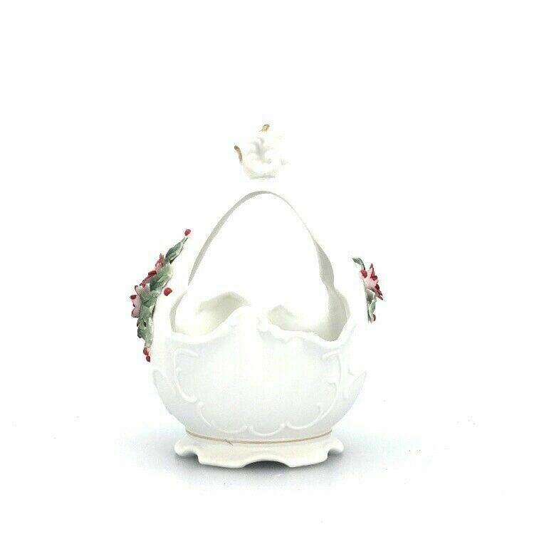 Lefton Vintage Hand Painted Porcelain Holly Votive Candle Holder, White - parsimonyshoppes