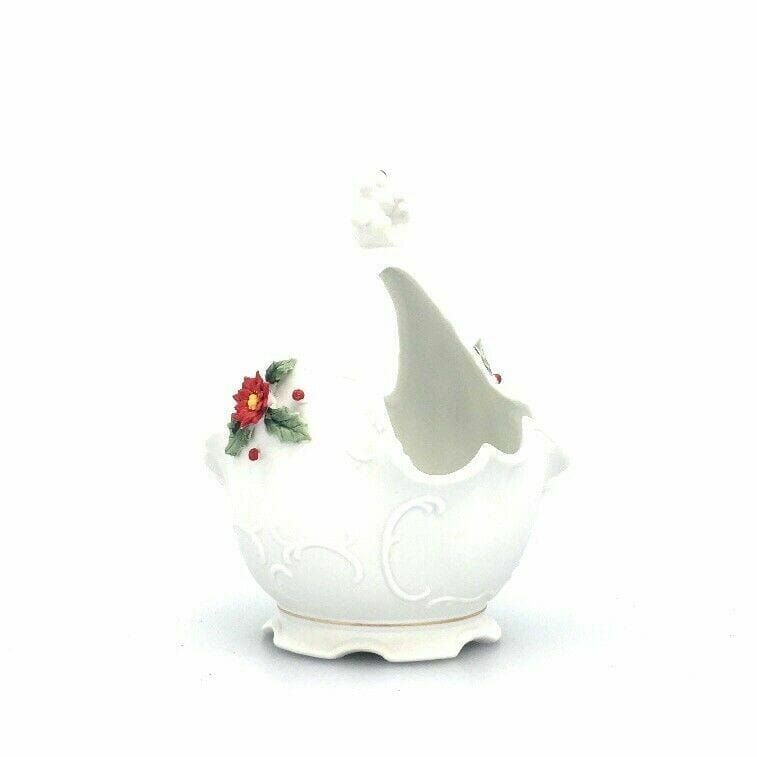 Lefton Vintage Hand Painted Porcelain Holly Votive Candle Holder, White - parsimonyshoppes