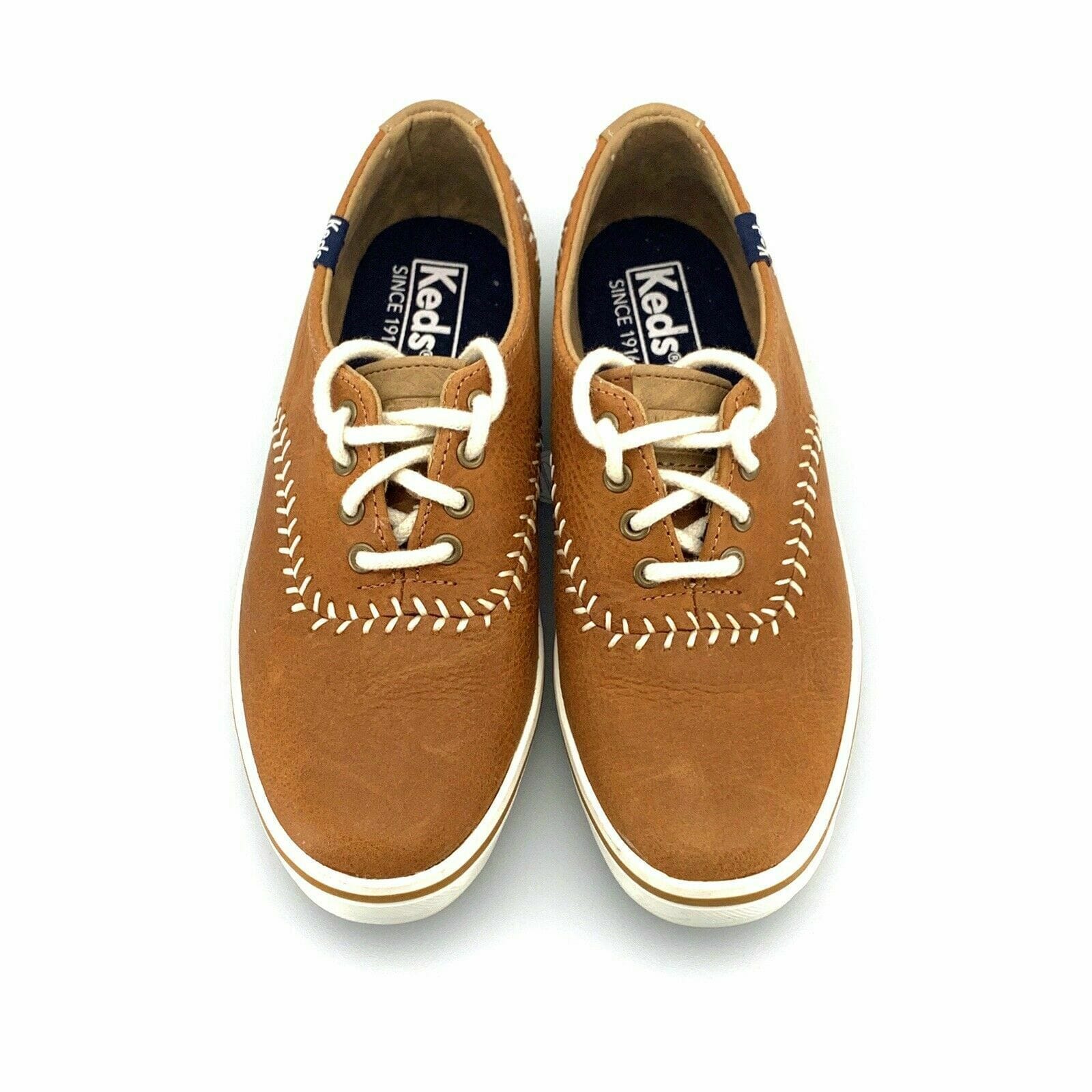 Keds Womens Shoes SIZE 4 Brown Leather Lace Up Baseball Glove Flats WH60844 - parsimonyshoppes