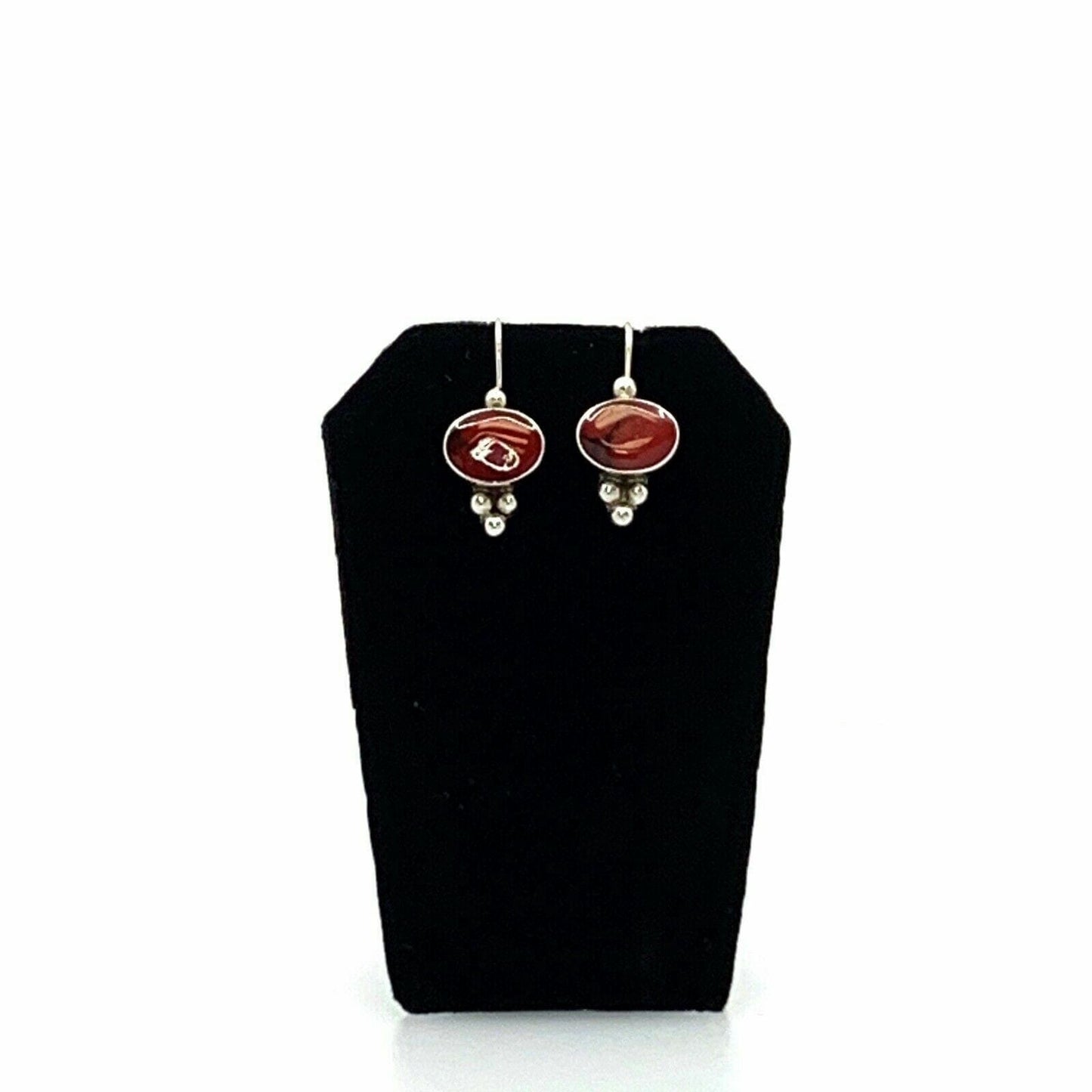Vintage Sterling Silver - MEXICO ATI Red Howlite Oval Dangle Earrings - 6g