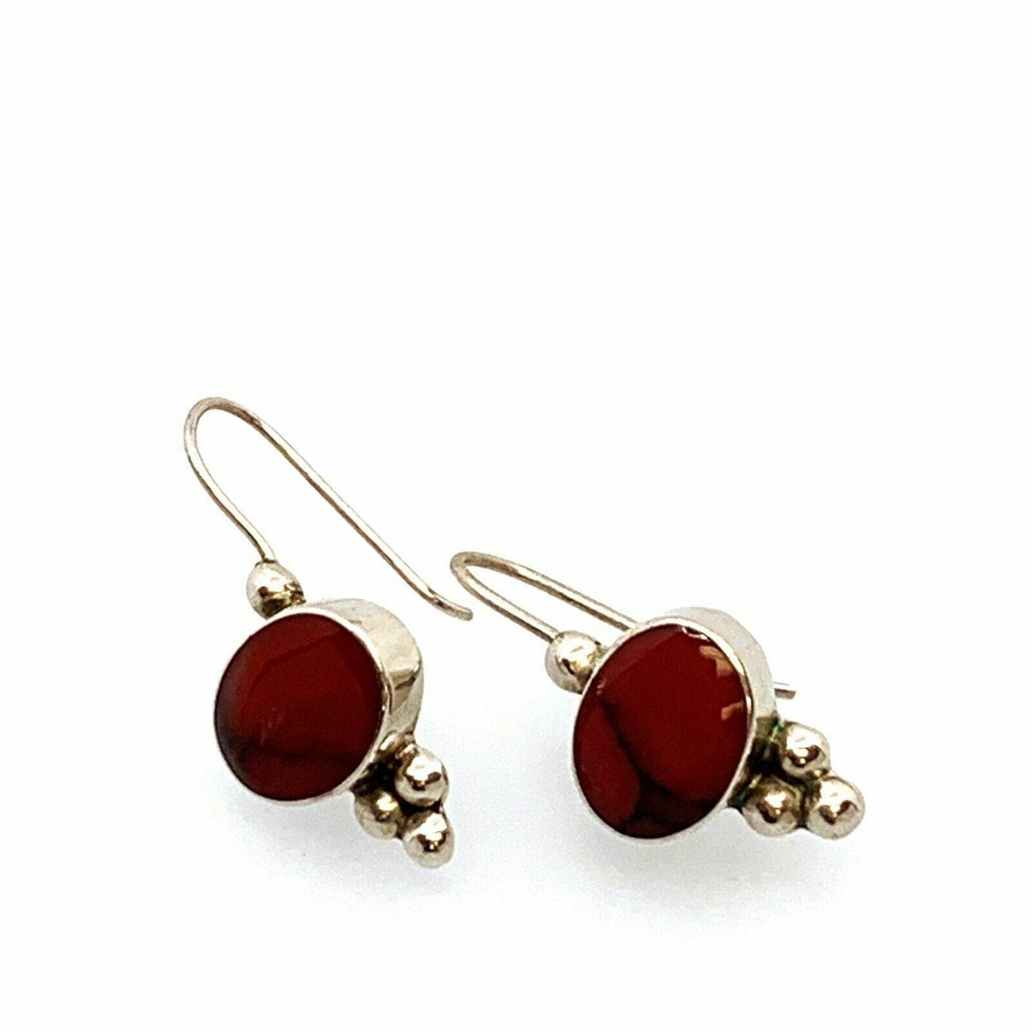 Vintage Sterling Silver - MEXICO ATI Red Howlite Oval Dangle Earrings - 6g