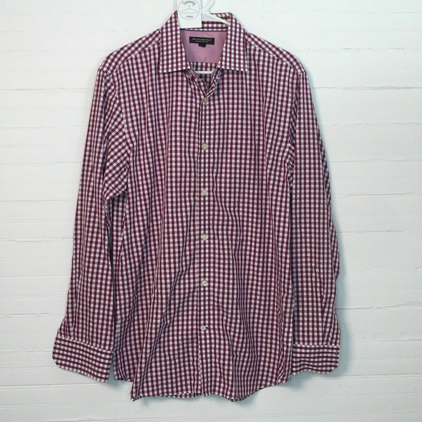 Banana Republic Mens Size L Dress Shirt Magenta Purple White L/s