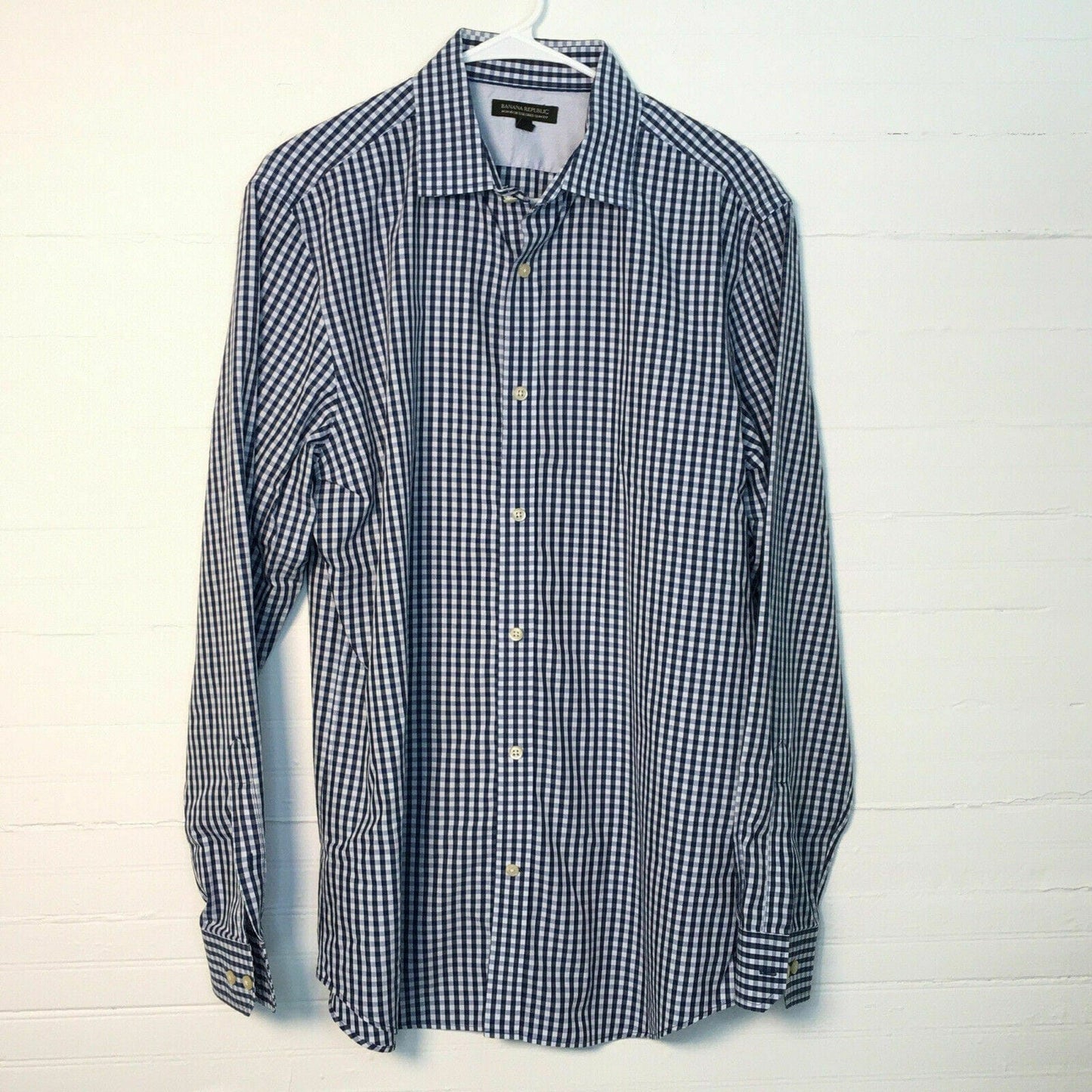 Banana Republic Mens Size L Blue Plaid Check Dress Shirt Button-Up Long Sleeve