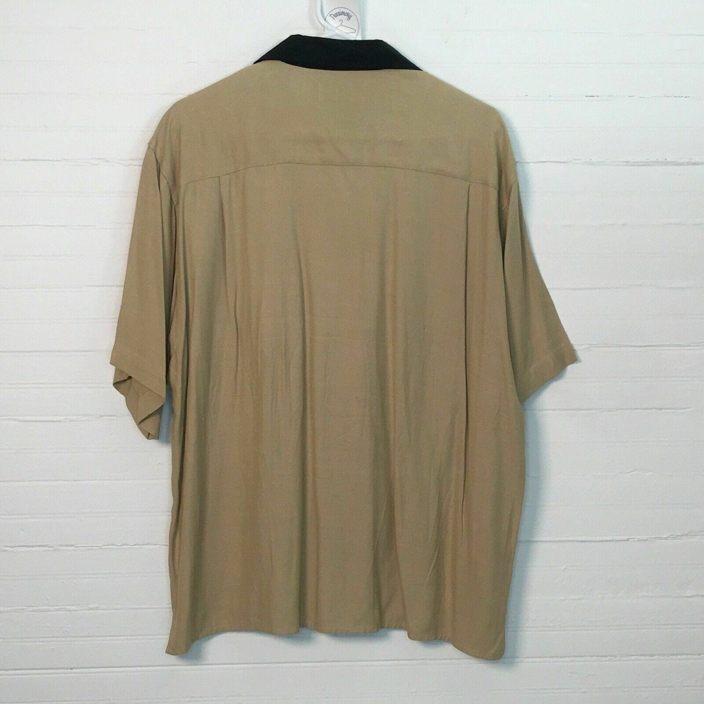 Bobby Chan Mens Short Sleeve Button Up Casual Lounge Shirt, Black / Beige - M *
