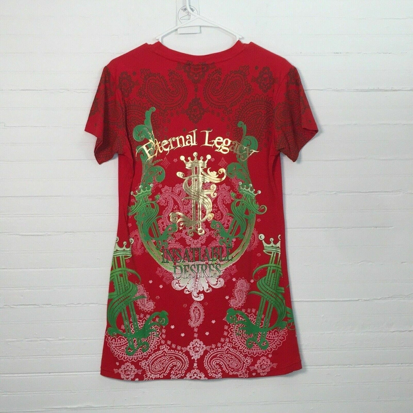 Insatiable Desires Raw Blue Juniors V-Neck T-Shirt XL Red Solid Graphic T Womens Used