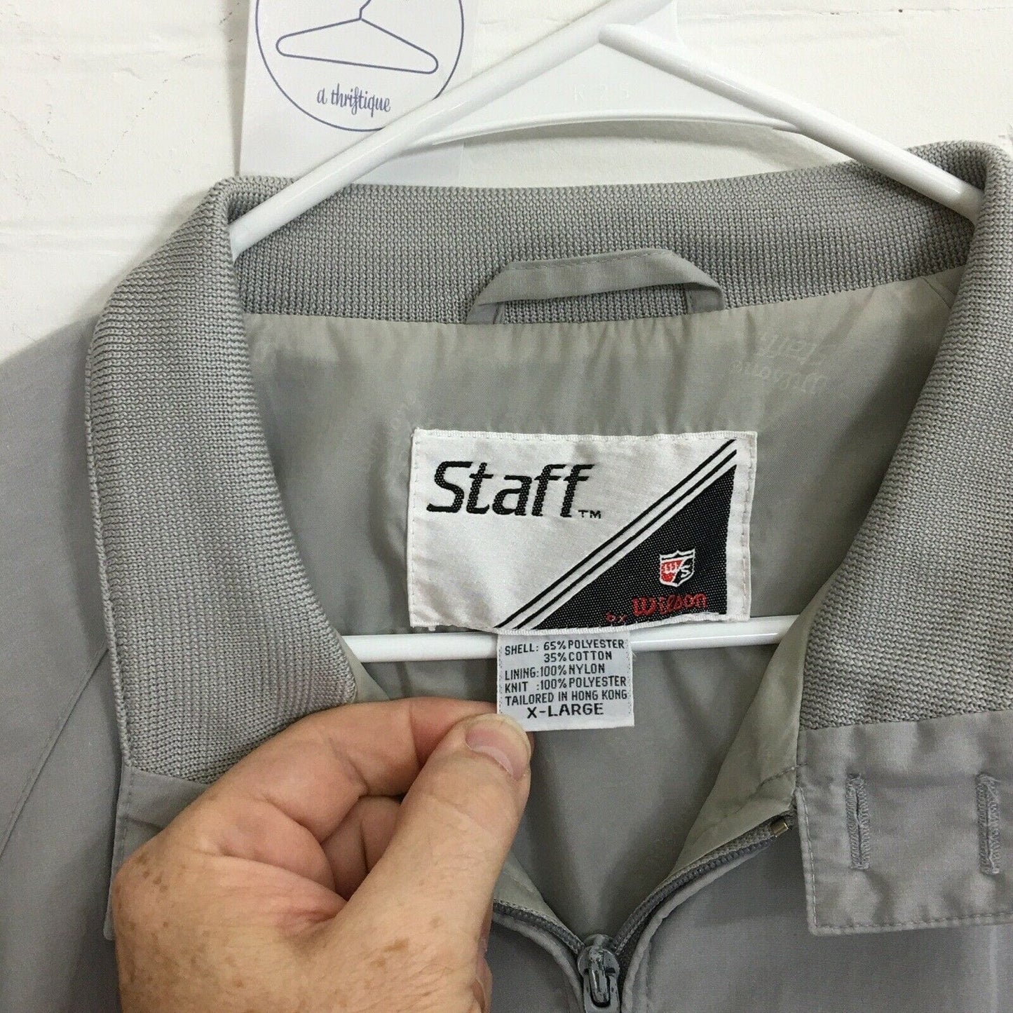 Vintage Wilson Tennis Staff Windbreaker Jacket - Men's XL - Gray - Long Sleeve