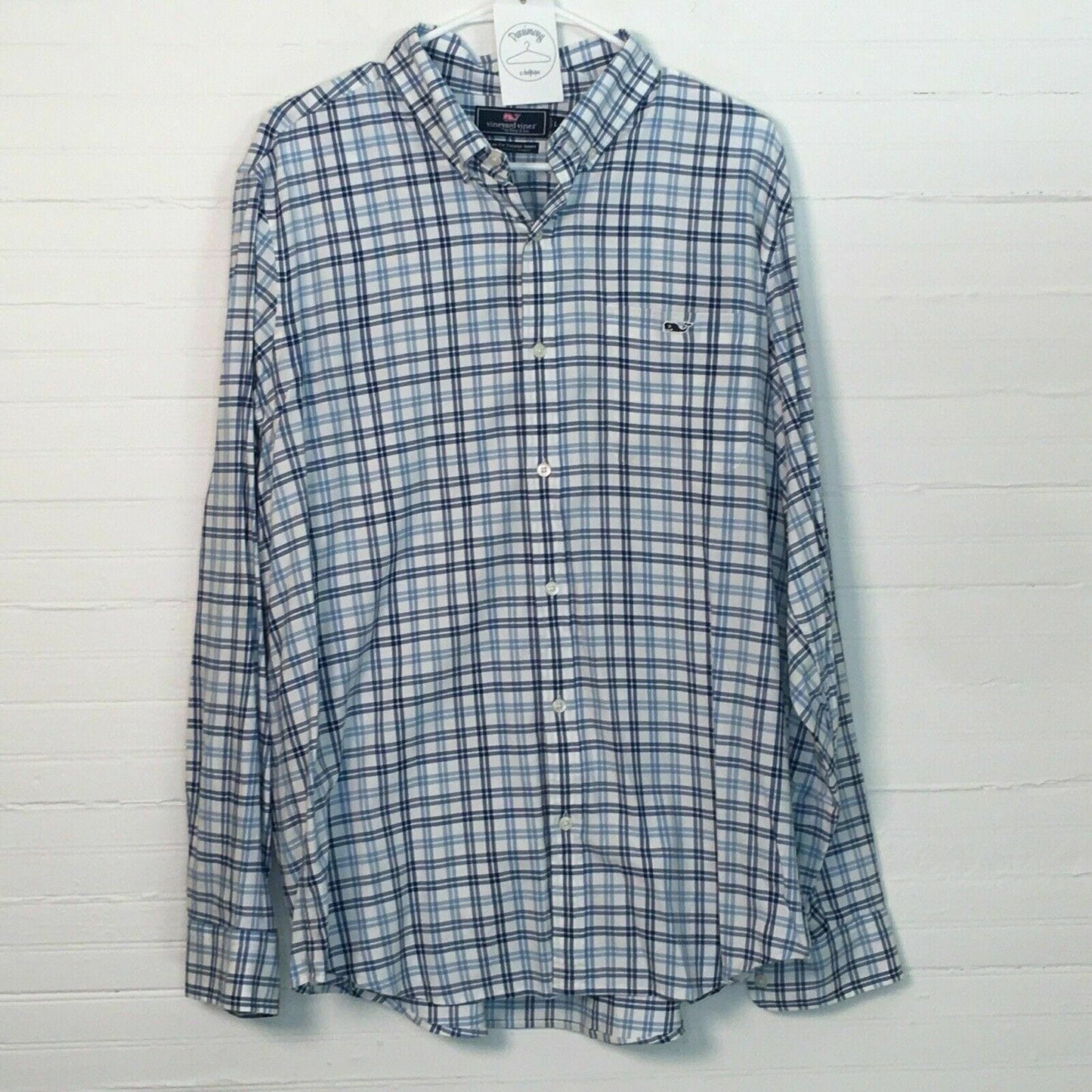 Vineyard Vines Mens Slim Fit Button Down Tucker Shirt - Blue White Plaid - Size L