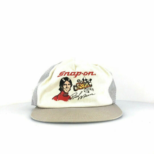 Vintage Snap-On Tools White Trucker Hat - Rick Mears Snapback - Very Good - Unisex
