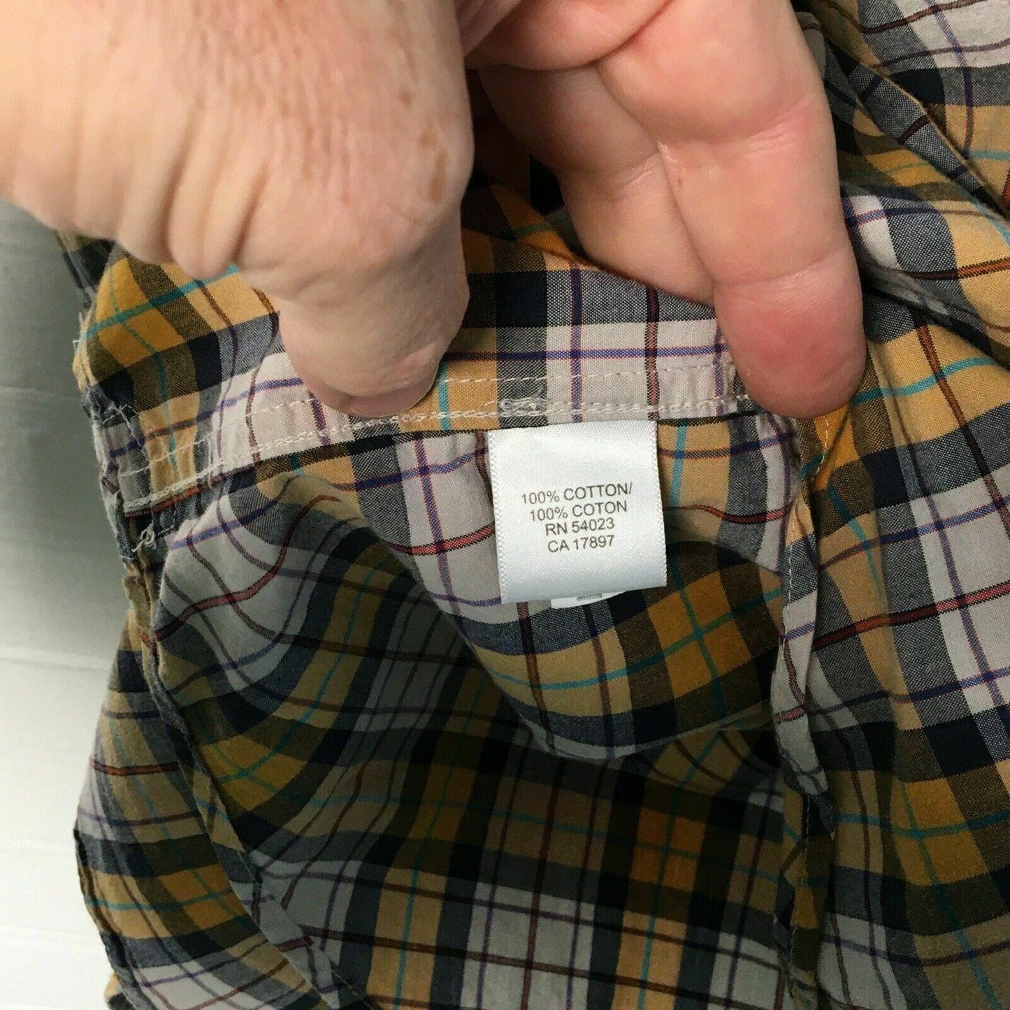 Banana Republic Men's Yellow & Gray Plaid Short Sleeve Shirt - Size L