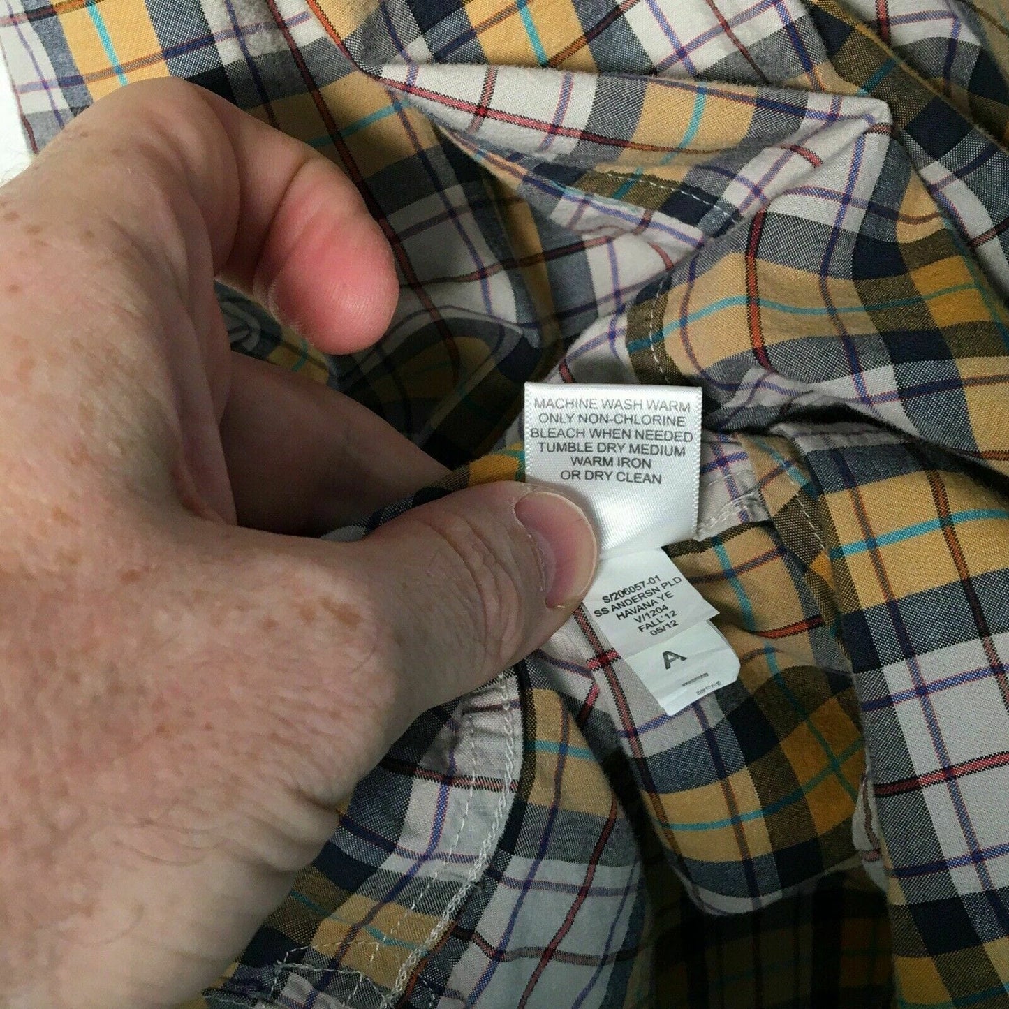 Banana Republic Men's Yellow & Gray Plaid Short Sleeve Shirt - Size L