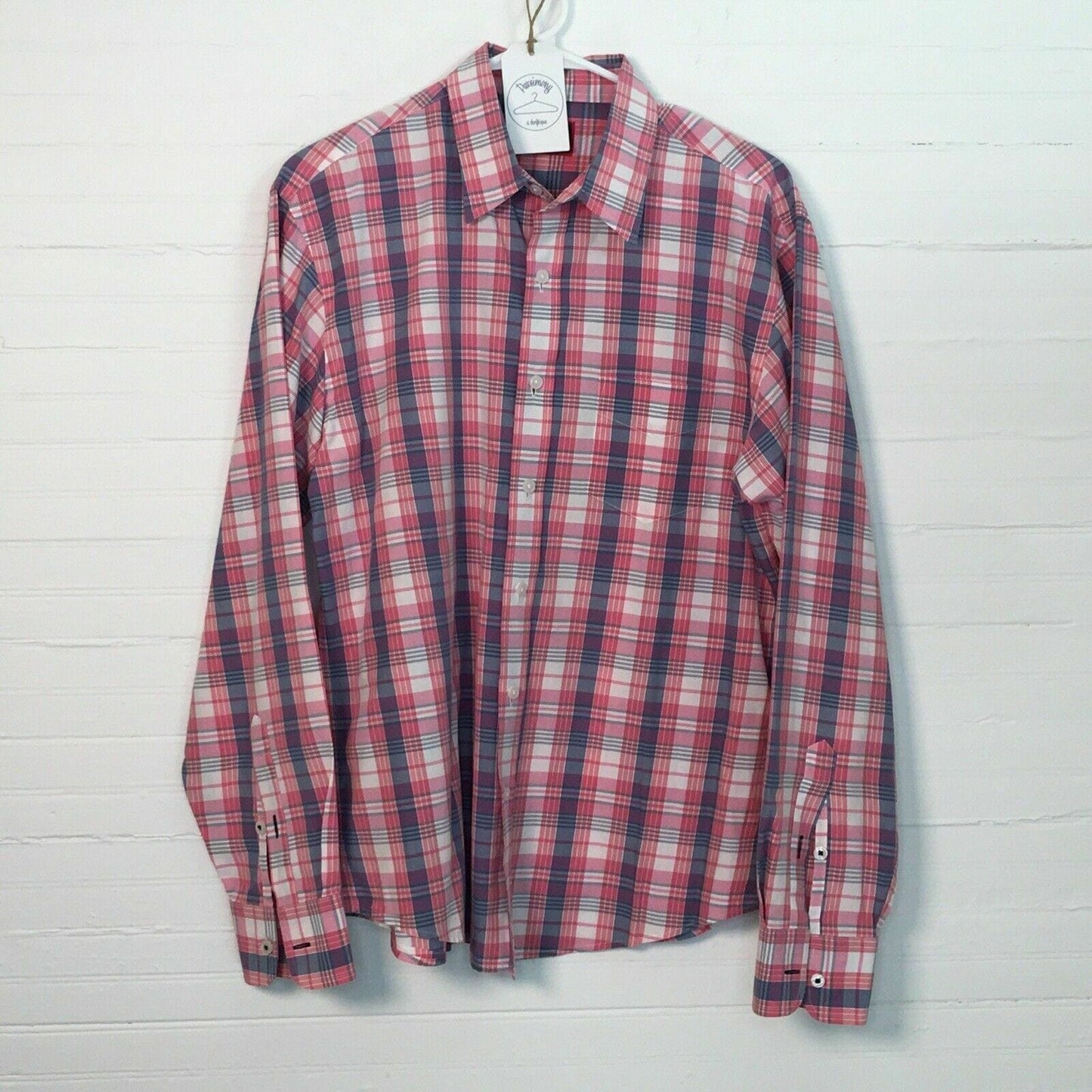 Sophisticated UNTUCKit Men's Button Up Shirt - Wrinkle Free - Size M - White/Pink Plaid