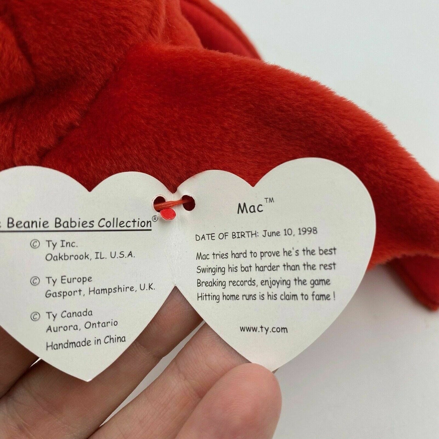 Ty Original Beanie Babies Mac The Cardinal Plush Toy 1998 Excellent Cond. Vintage