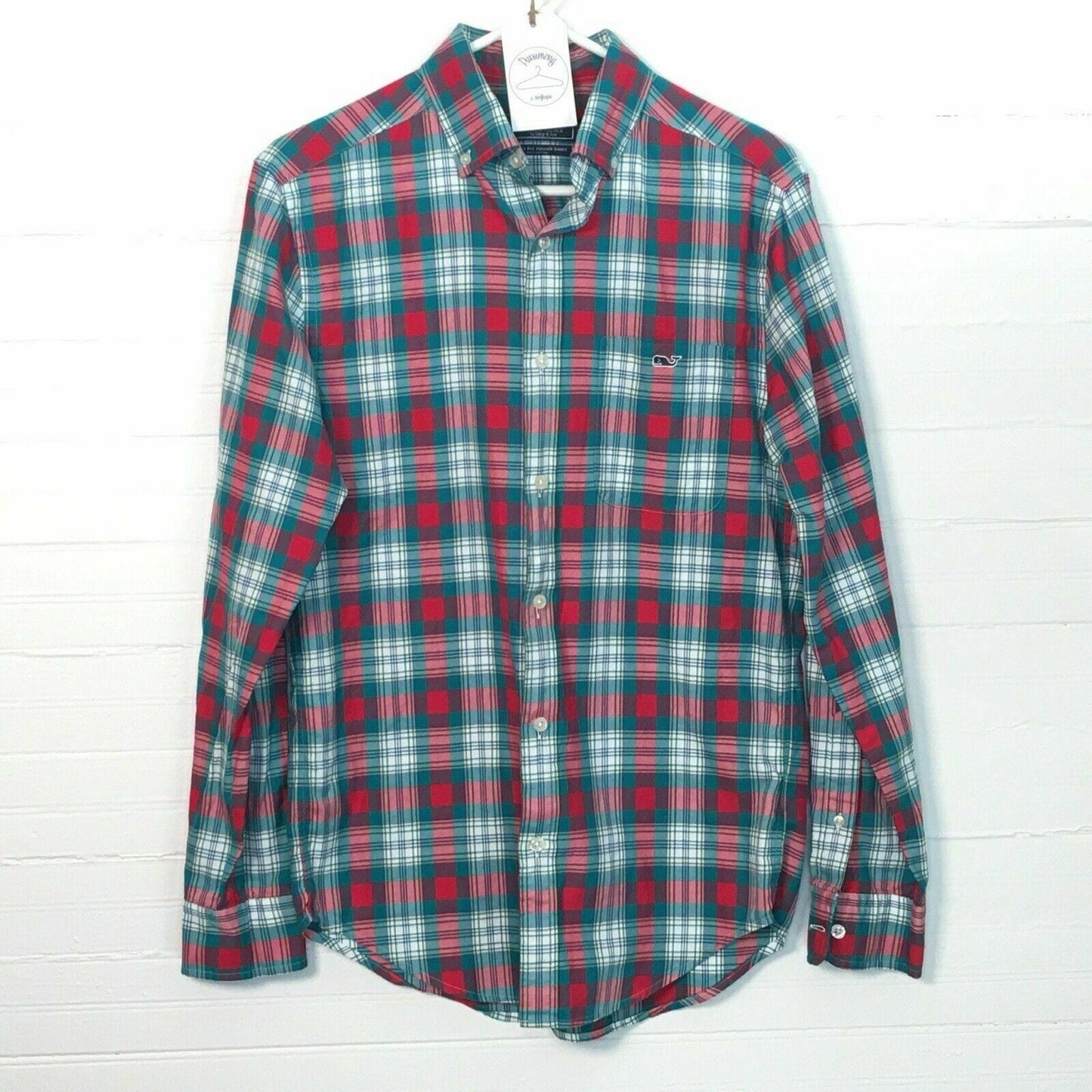 Vineyard Vines Mens Tucker Button Down Shirt, Green Red Plaid - Size XS