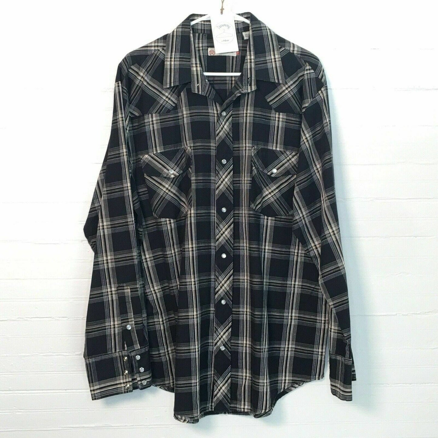 Sophisticated Roper Men's Snap Up Western Shirt XL Black Brown Plaid L/s