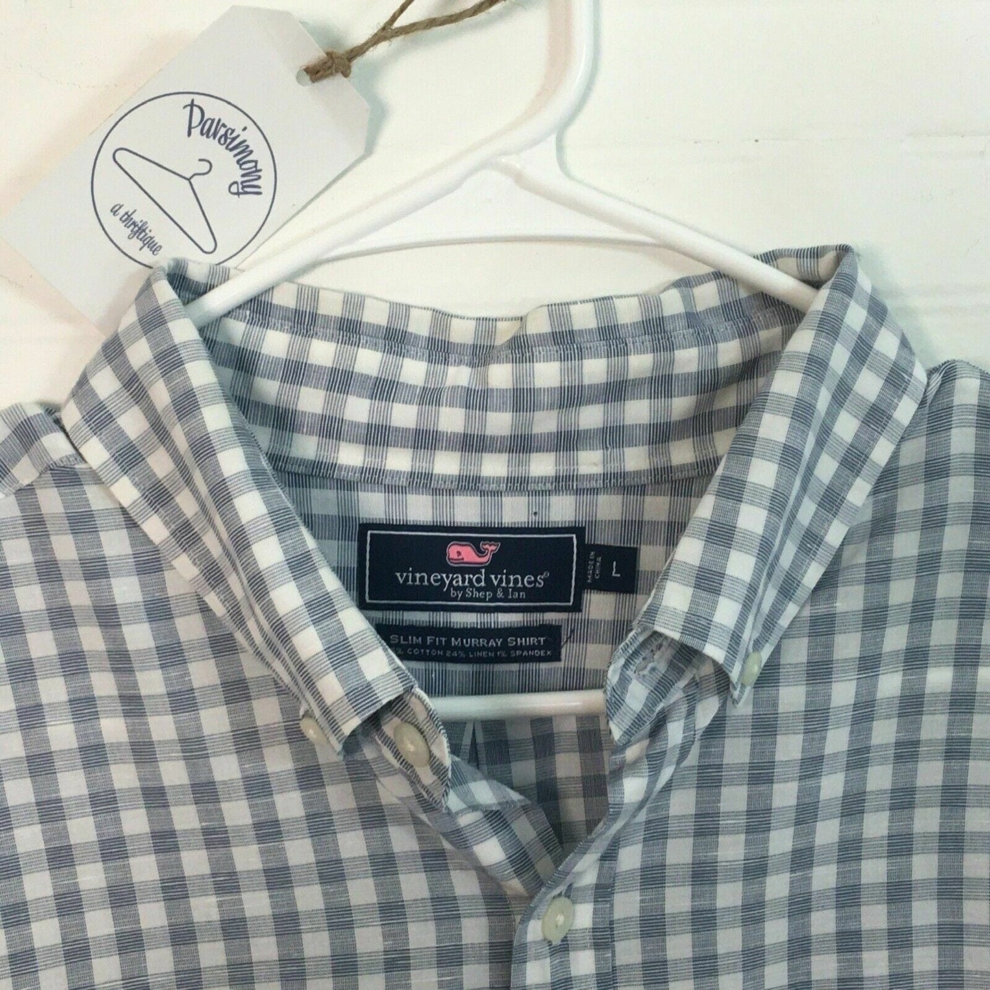 Vineyard Vines Men's Gray and White Check Plaid Button-Up Shirt | Size L