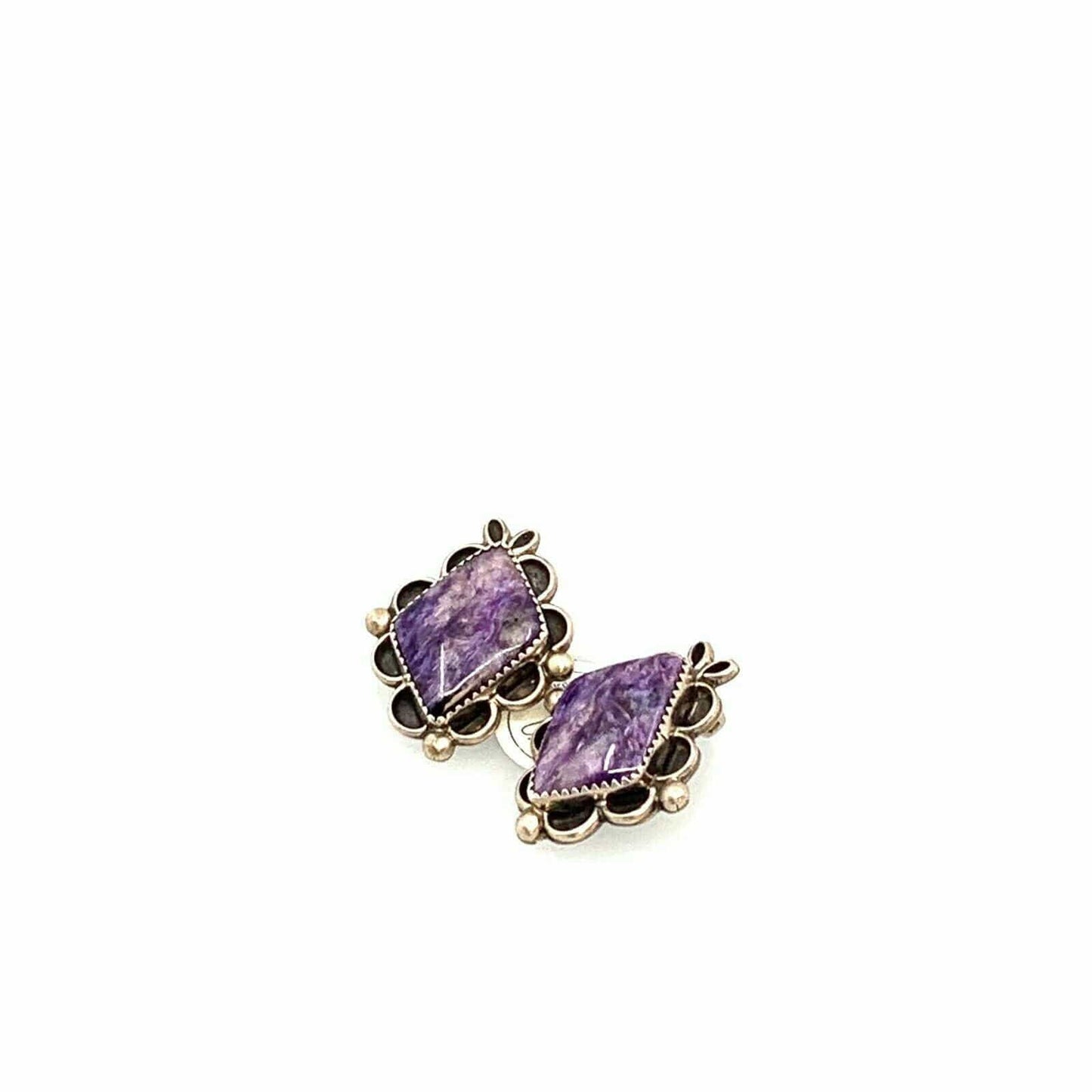 Vintage Charm Navajo Womens Clip On Sterling Silver Earrings, Purple Charoite Stone