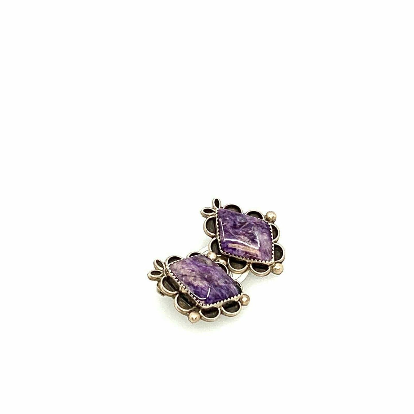 Vintage Charm Navajo Womens Clip On Sterling Silver Earrings, Purple Charoite Stone
