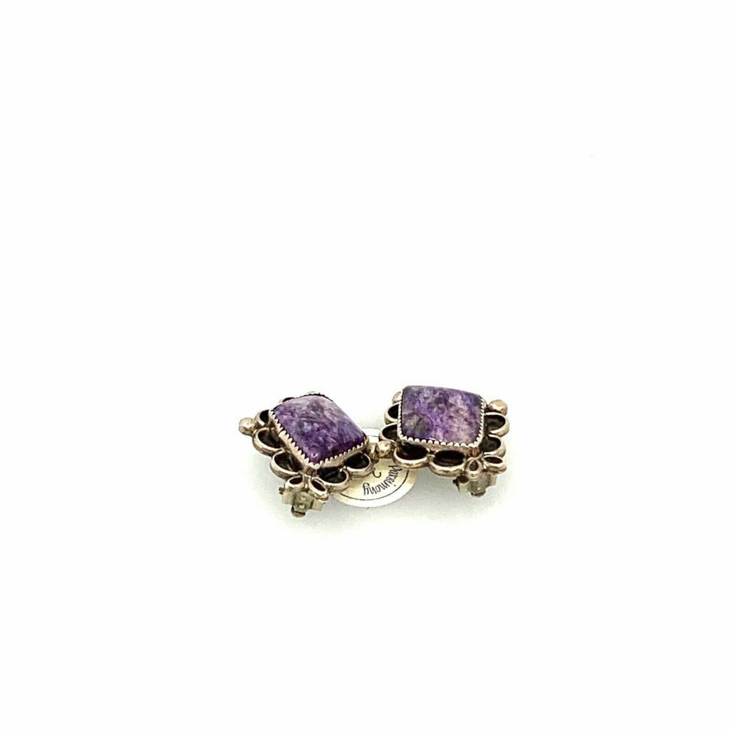 Vintage Charm Navajo Womens Clip On Sterling Silver Earrings, Purple Charoite Stone