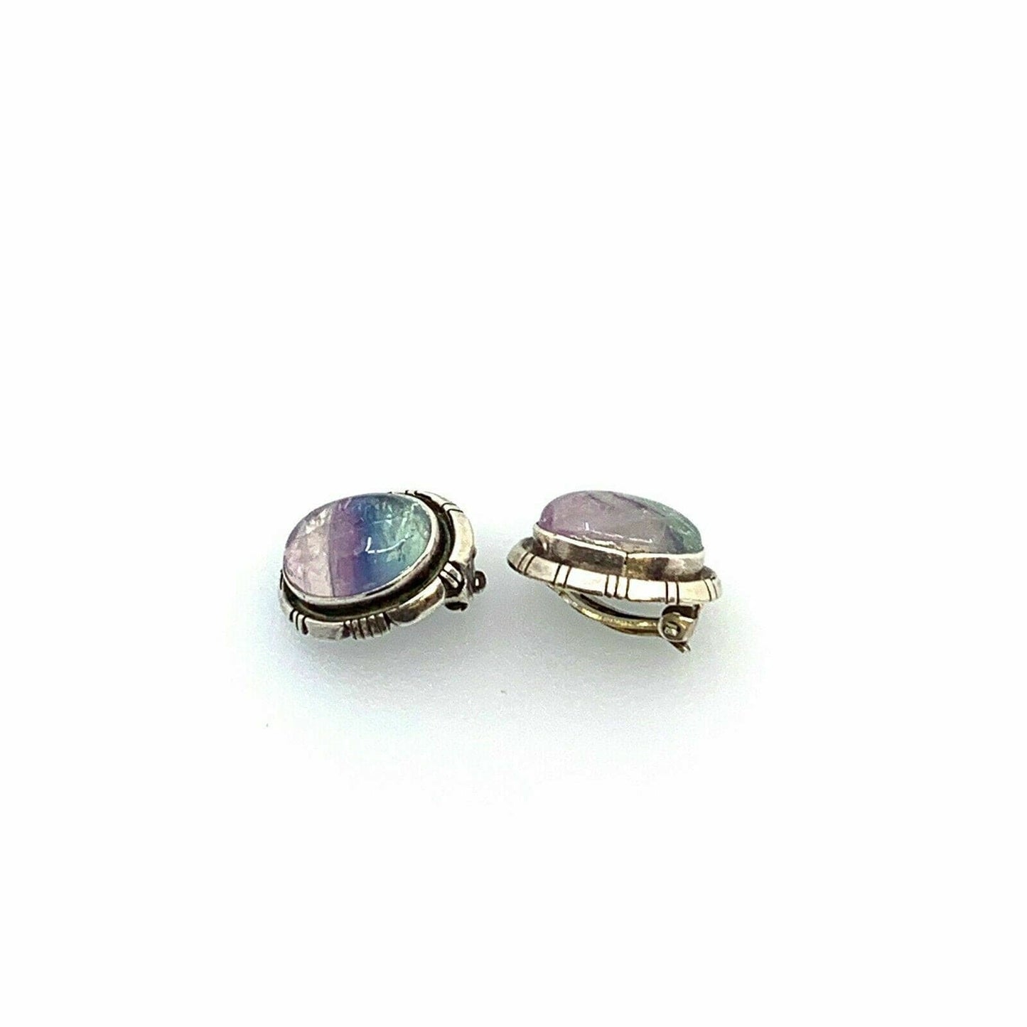 Vintage Elegant Native Navajo Oscar Alexius Womens Sterling Silver Purple Charoite Clip On Earrings