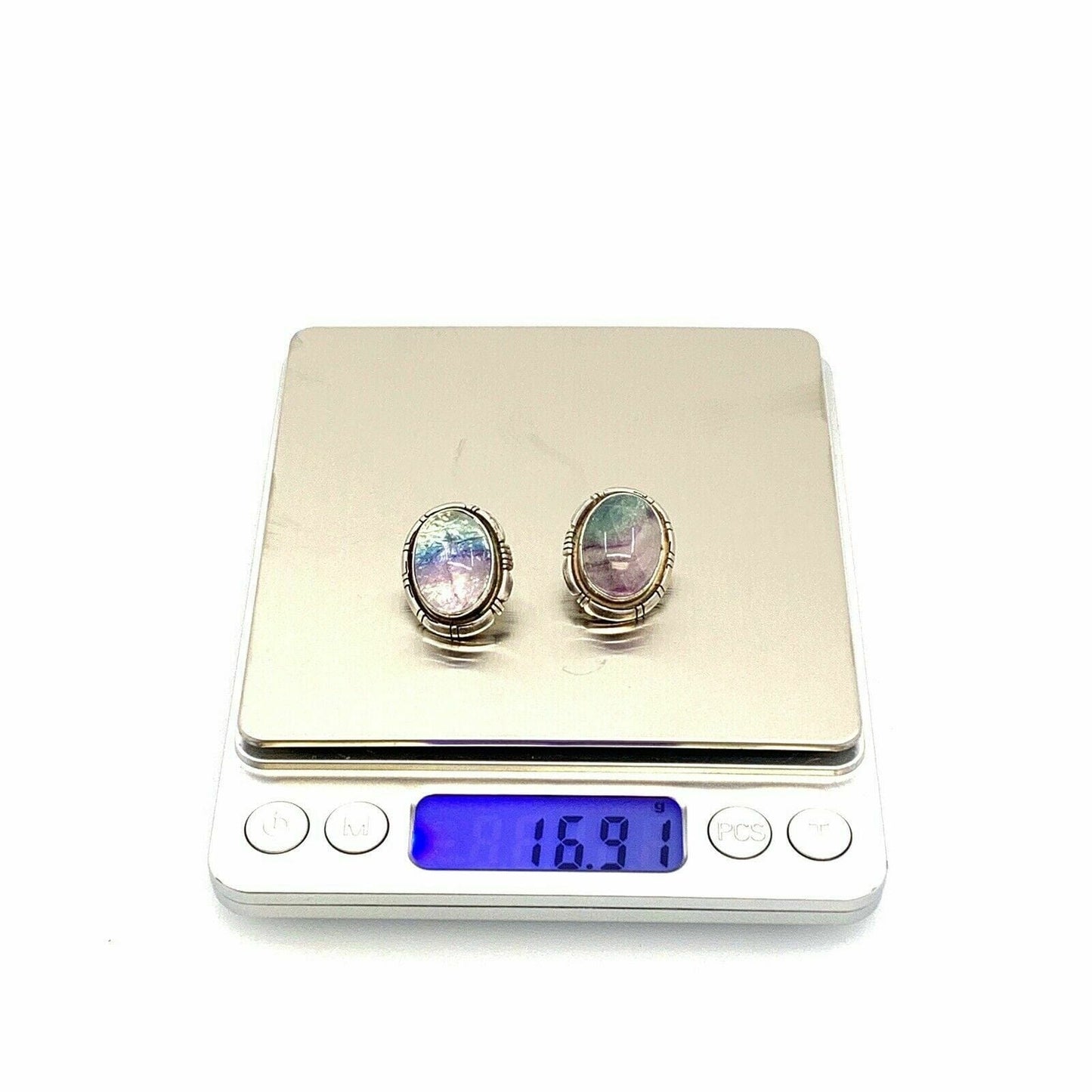 Vintage Elegant Native Navajo Oscar Alexius Womens Sterling Silver Purple Charoite Clip On Earrings