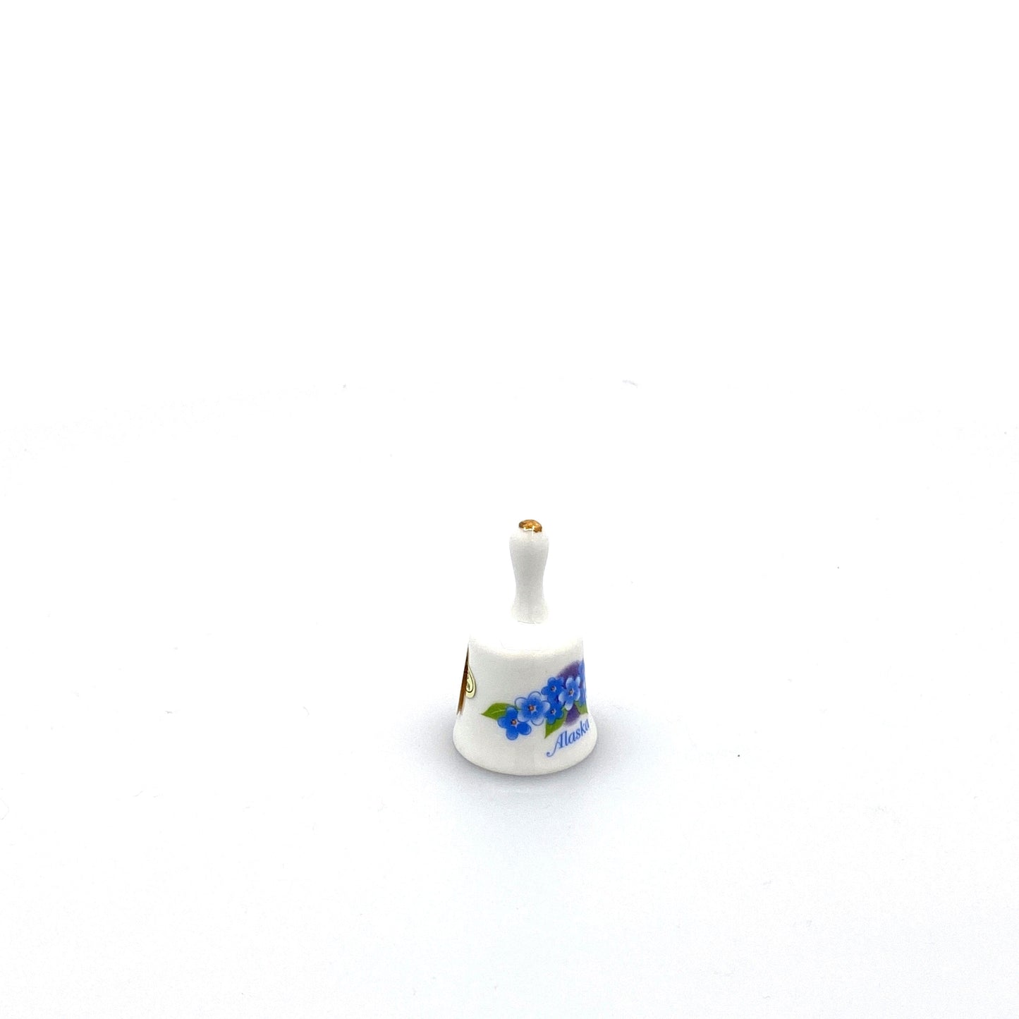 Vintage Miniature Hand Bell Travel Tourism Collectible White Porcelain - ALASKA
