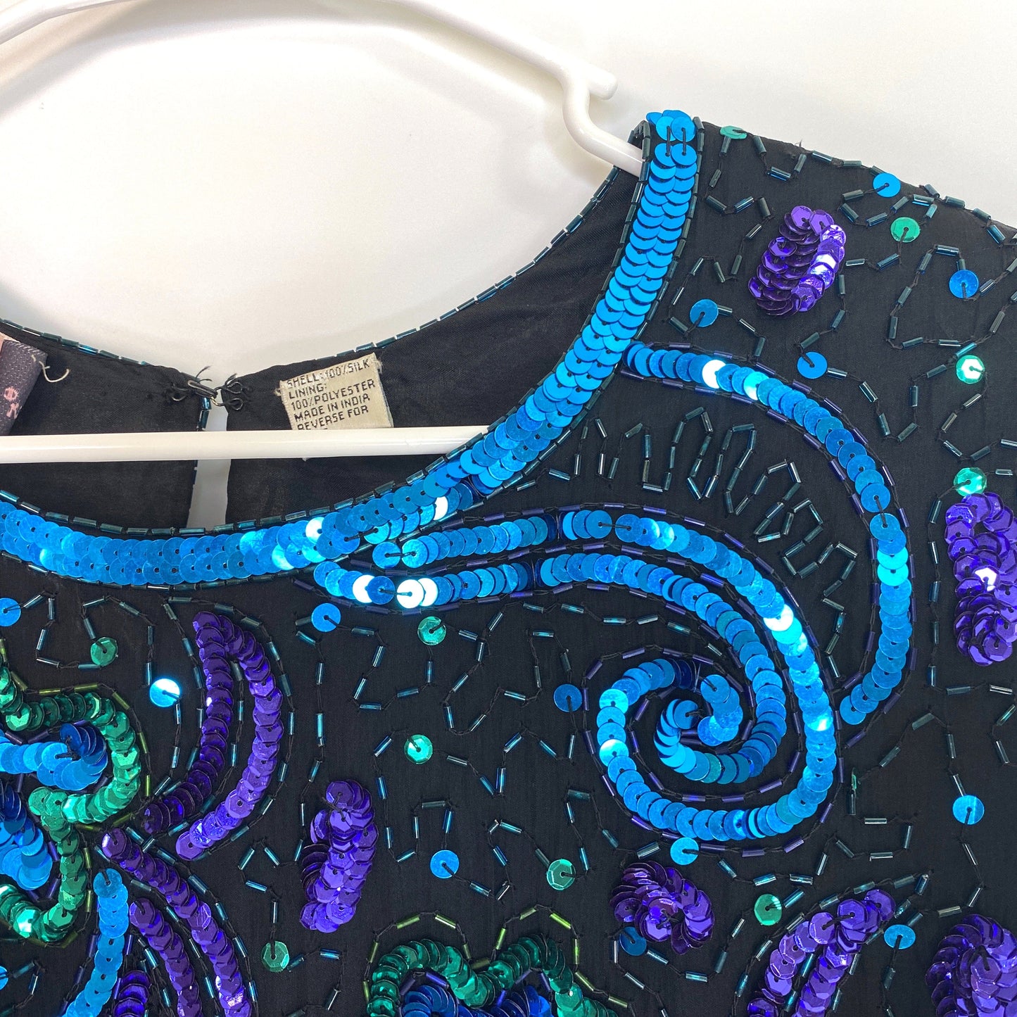 Vintage Laurence Kazar Petite Black Sequined Evening Blouse - Size PL