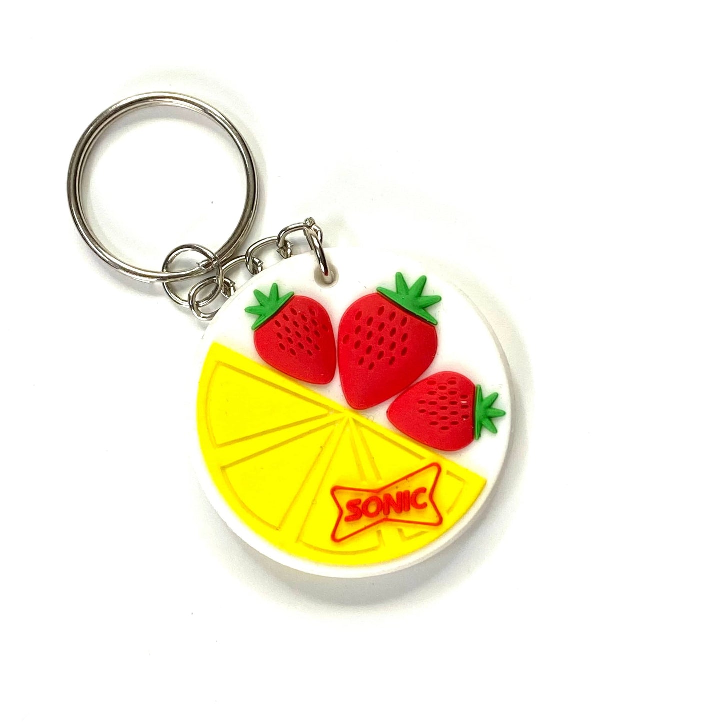 SONIC Drive-In Restaurant Strawberry Lemonade Keychain Key Ring Rubber Round