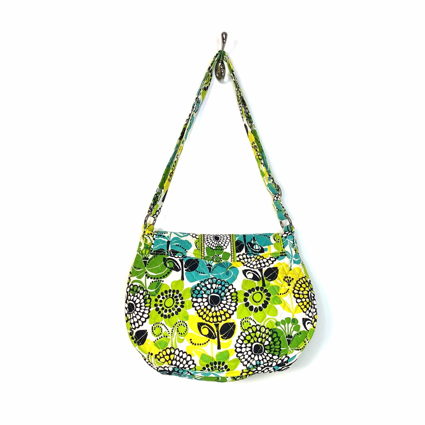 Vera Bradley Limes Up Pattern Green Floral Quilted Shoulder Saddle Bag
