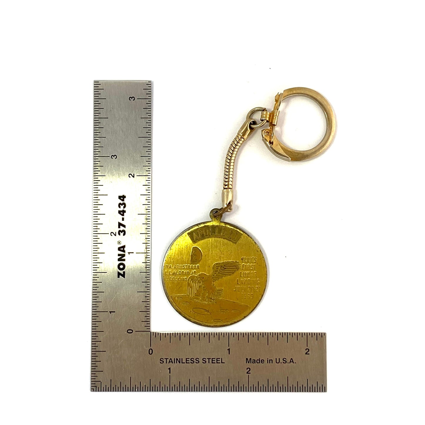 Vintage “Apollo 11” Moon Landing Eagle Earth Goldtone Souvenir Keychain Key Ring Charm