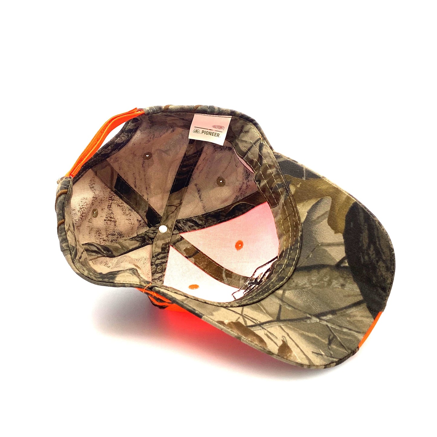 Pioneer Seed Mens Adjustable Baseball Hat Safety Orange and Camouflage