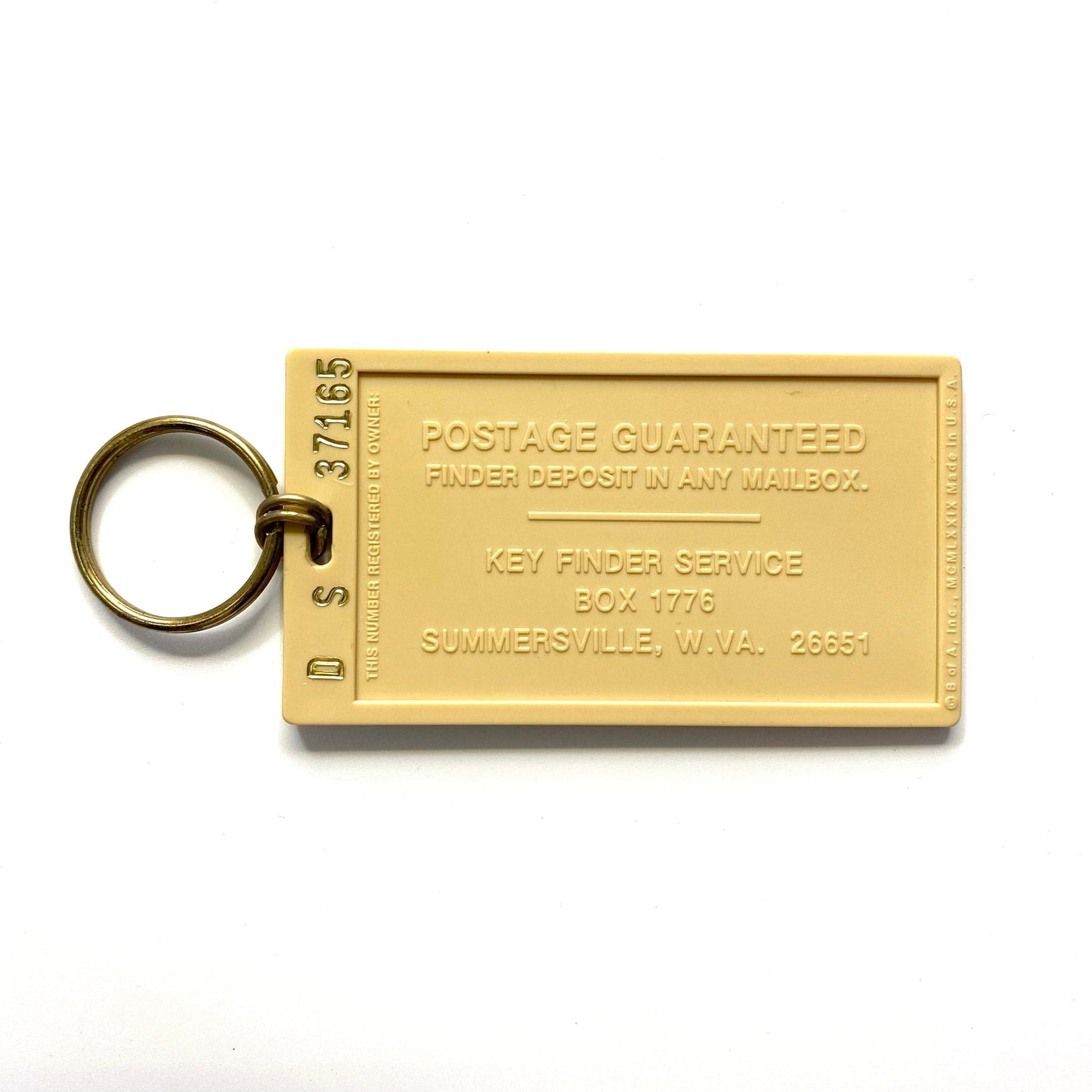 Vintage Key Finder Service "#1 Friend" Keychain Key Ring Plastic Rectangle Beige