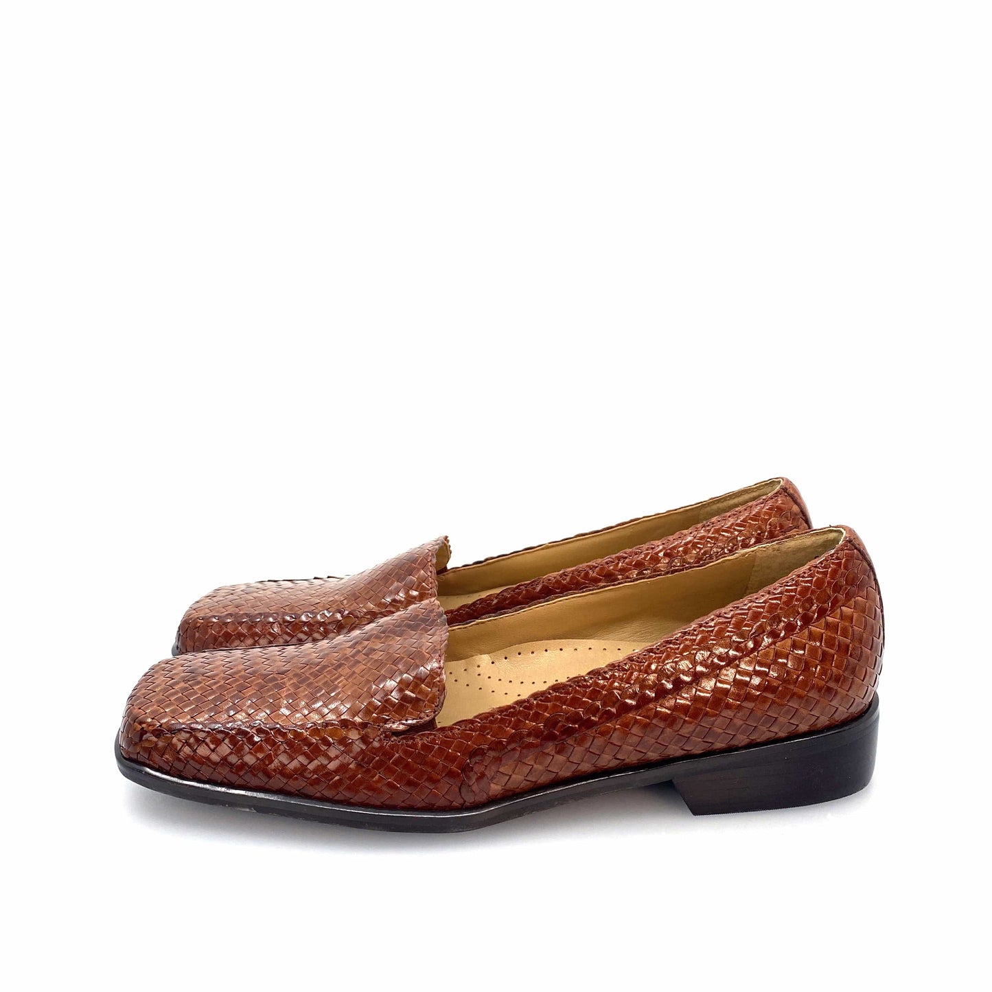 Trotters Loafers - Womens Textured Slip-On | Size 9S | Brown Leather | Basket Weave | EUC