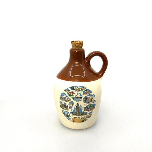 Vintage USA Moonshine Jug & Cork Ceramic State of Nebraska Travel Souvenir