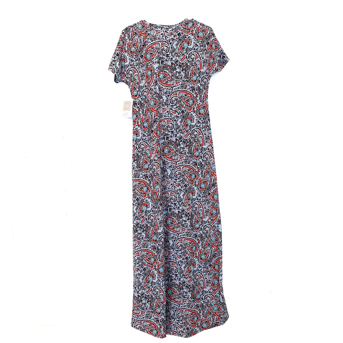 LuLaRoe Womens Maria Maxi Dress | XS (2-4) | Gray Paisley Print | Orange/Black/Teal Accents | NWT