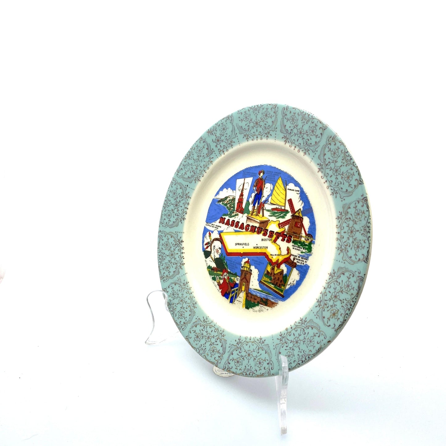 Vintage State Souvenir Plate Massachusetts Collectible, White - 7.5”