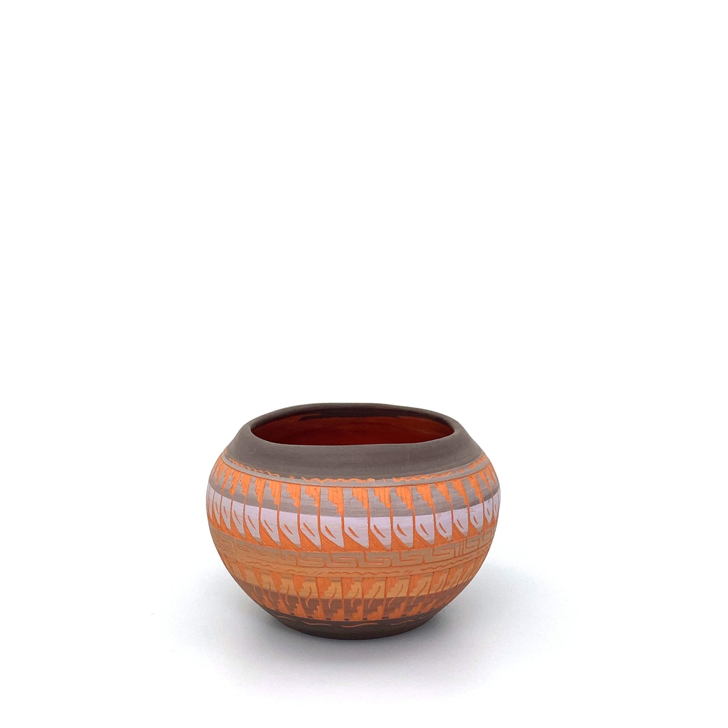 Navajo Pottery by Anna Tsosie Terra Cotta Hand Etched Small Pot 3.5” Pink Brown
