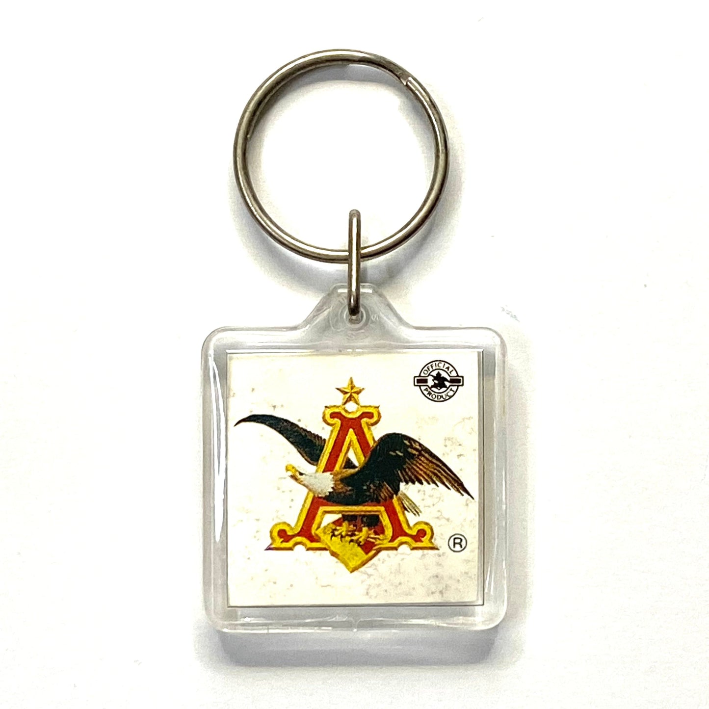 Vintage Anheuser-Busch Travel Souvenir Keychain Key Ring Square Clear Acrylic