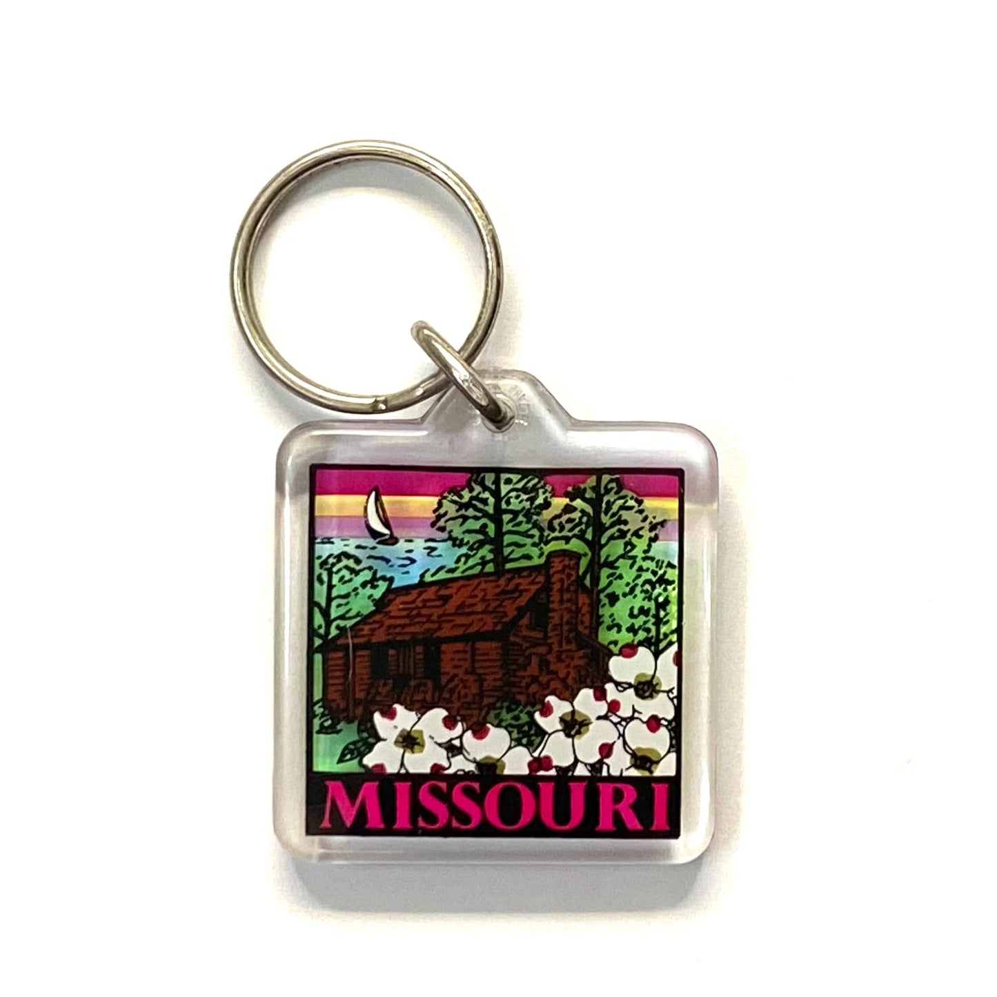 Vintage Missouri Travel Souvenir Keychain Key Ring Square Clear Acrylic