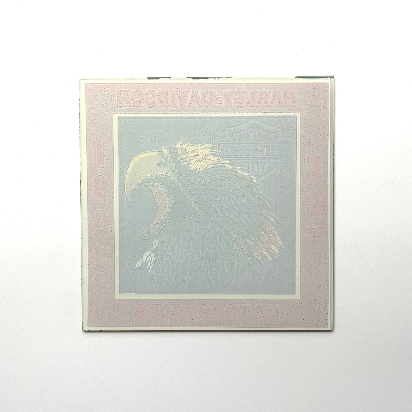 Vintage Harley-Davidson Eagle “EST 1903” Crest Glass Carnival Fair Prize Giveaway 6”x6” 1980’s