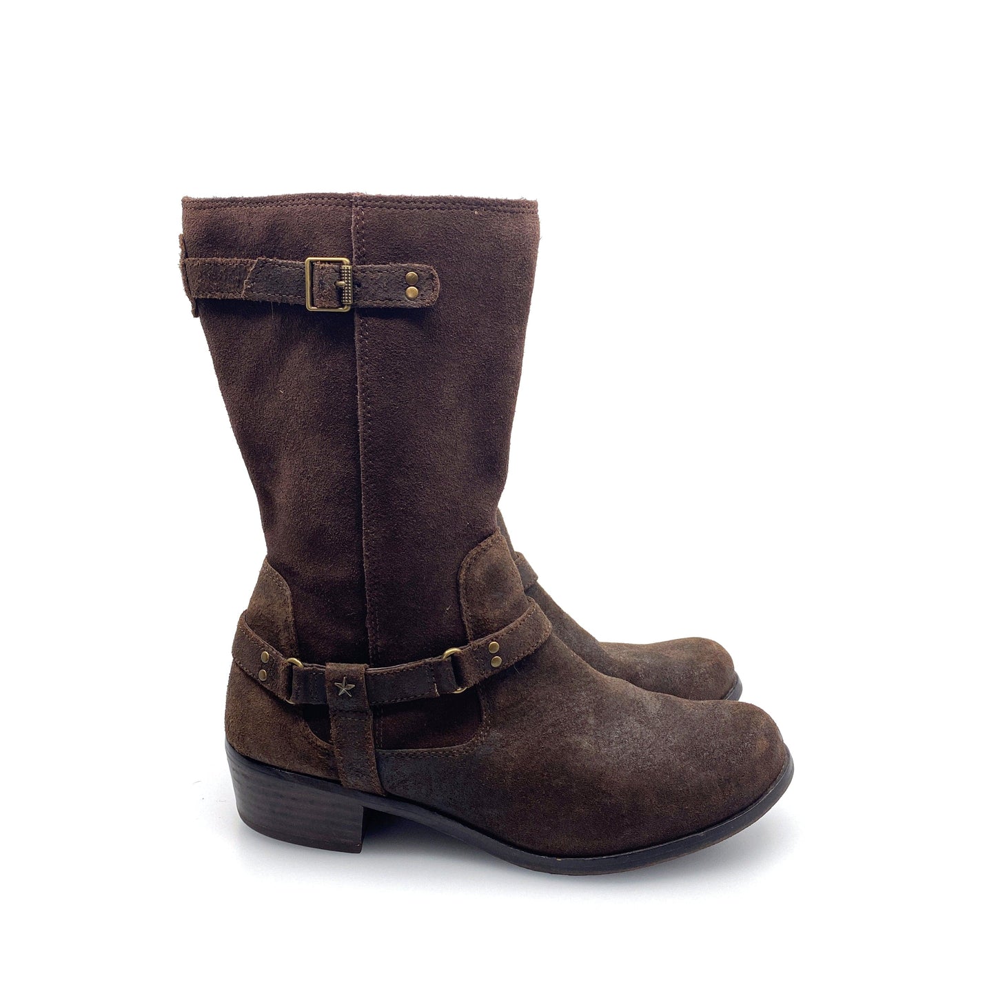 UGG Womens Size 6 Caddie Lodge Brown Leather Western Boots Zipper