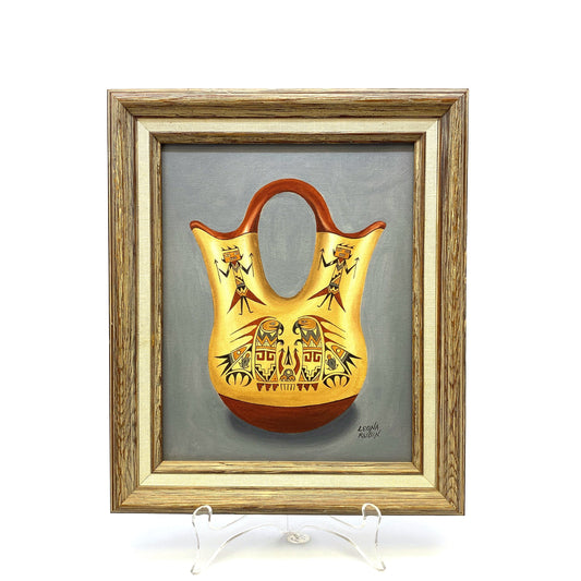 Navajo Oil Painting Traditional Wedding Vase on Acrylic by Leona Rubin Framed