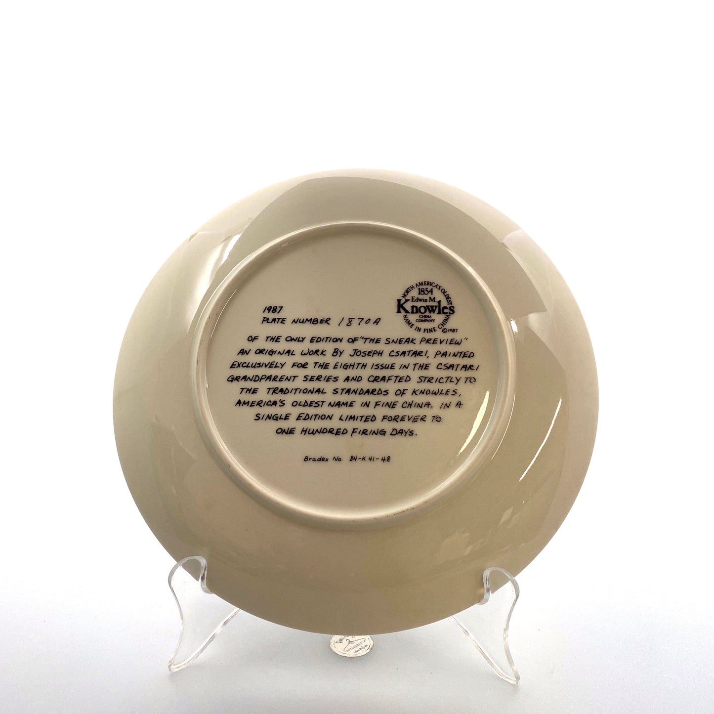 “The Sneak Preview” RARE Joseph Csatari Grandparent Collector Plate 1987