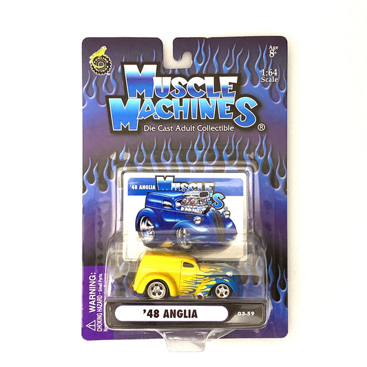 Muscle Machines '48 Anglia Diecast Car – Vibrant 1:64 Scale Collectible for Car Enthusiasts – Yellow Vintage Model