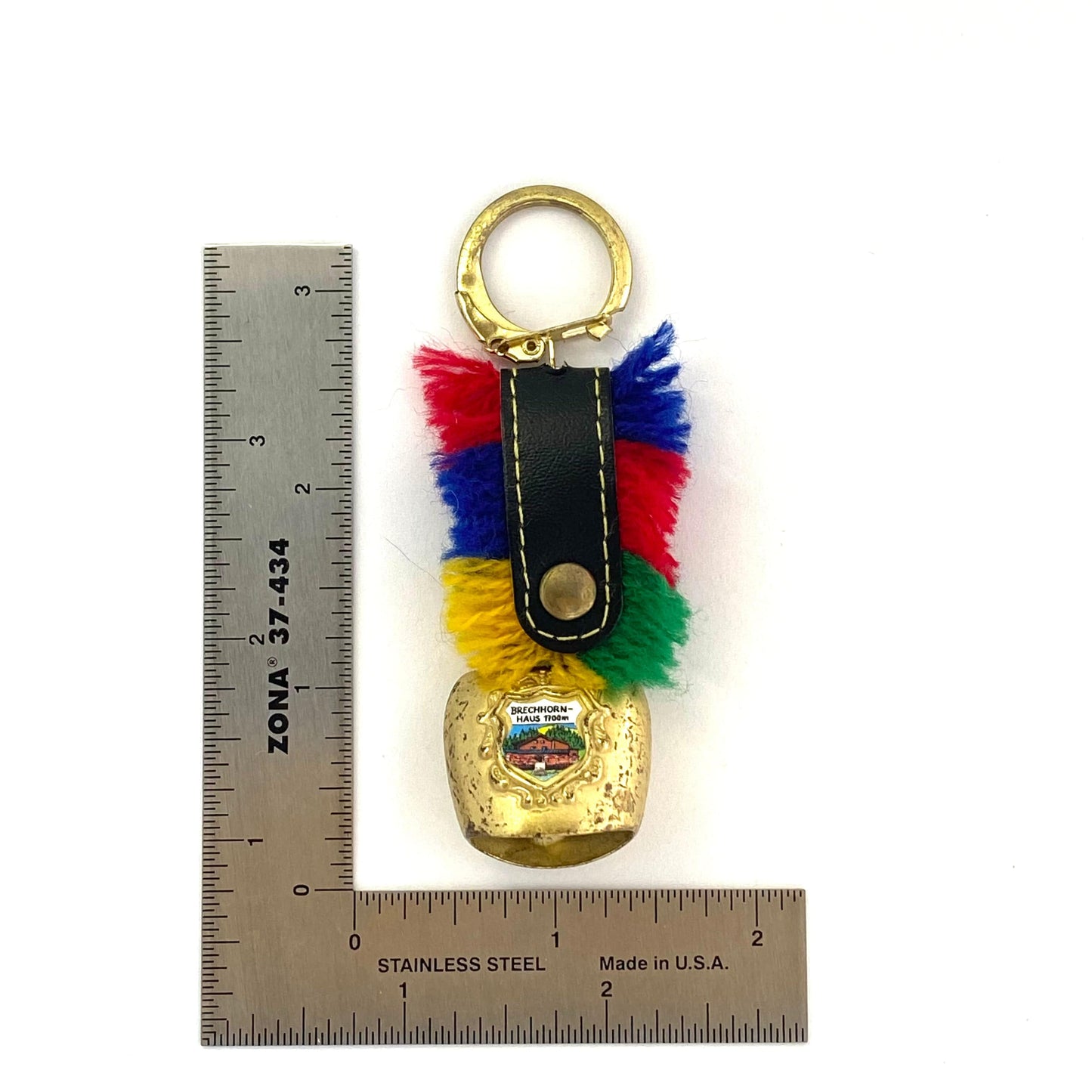 Vintage Miniature Brass Cow Bell Replica Keychain “Brechhorn Haus” Austria