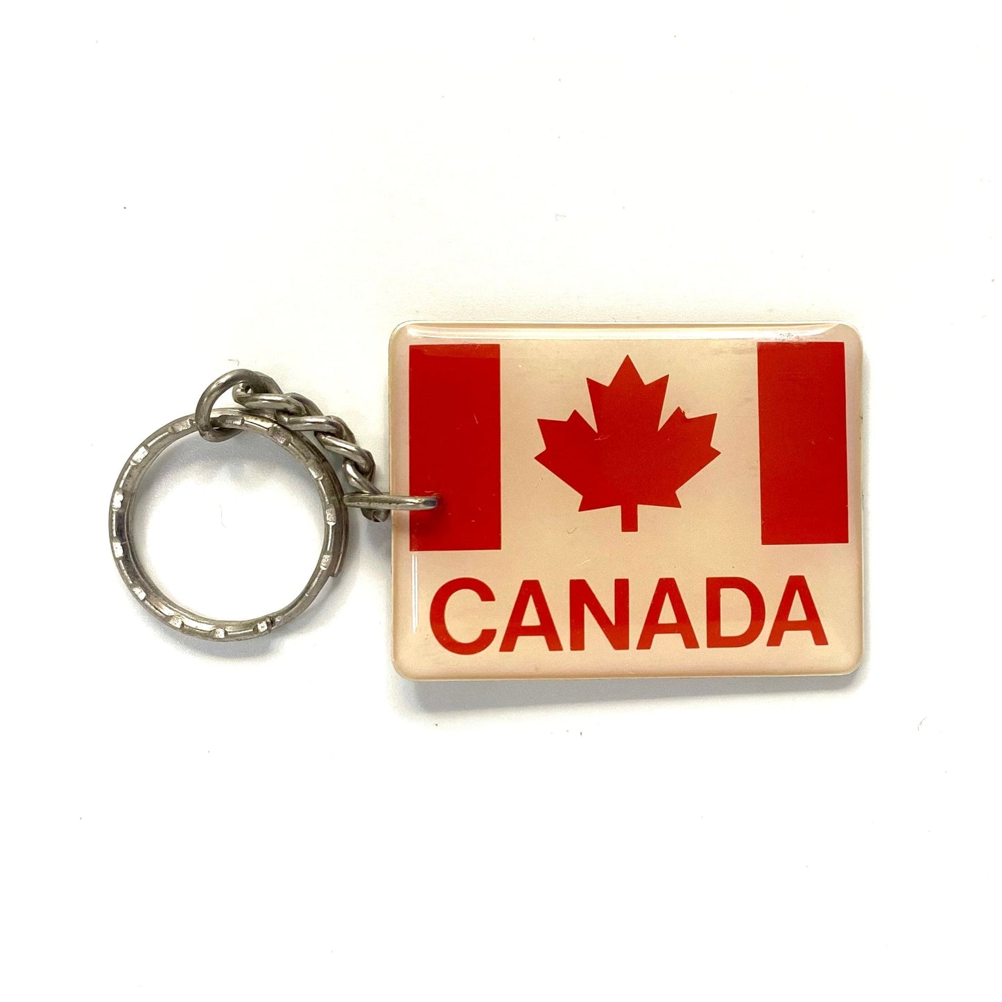 Vintage Unbranded Canada Enamel Canadian Flag Souvenir Keychain Key Ring Metal Rectangle Red White