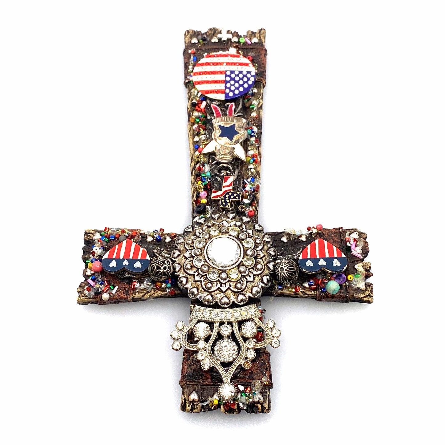 Resin & Costume Jewelry Cross Wall Religious Decorative Art 12”