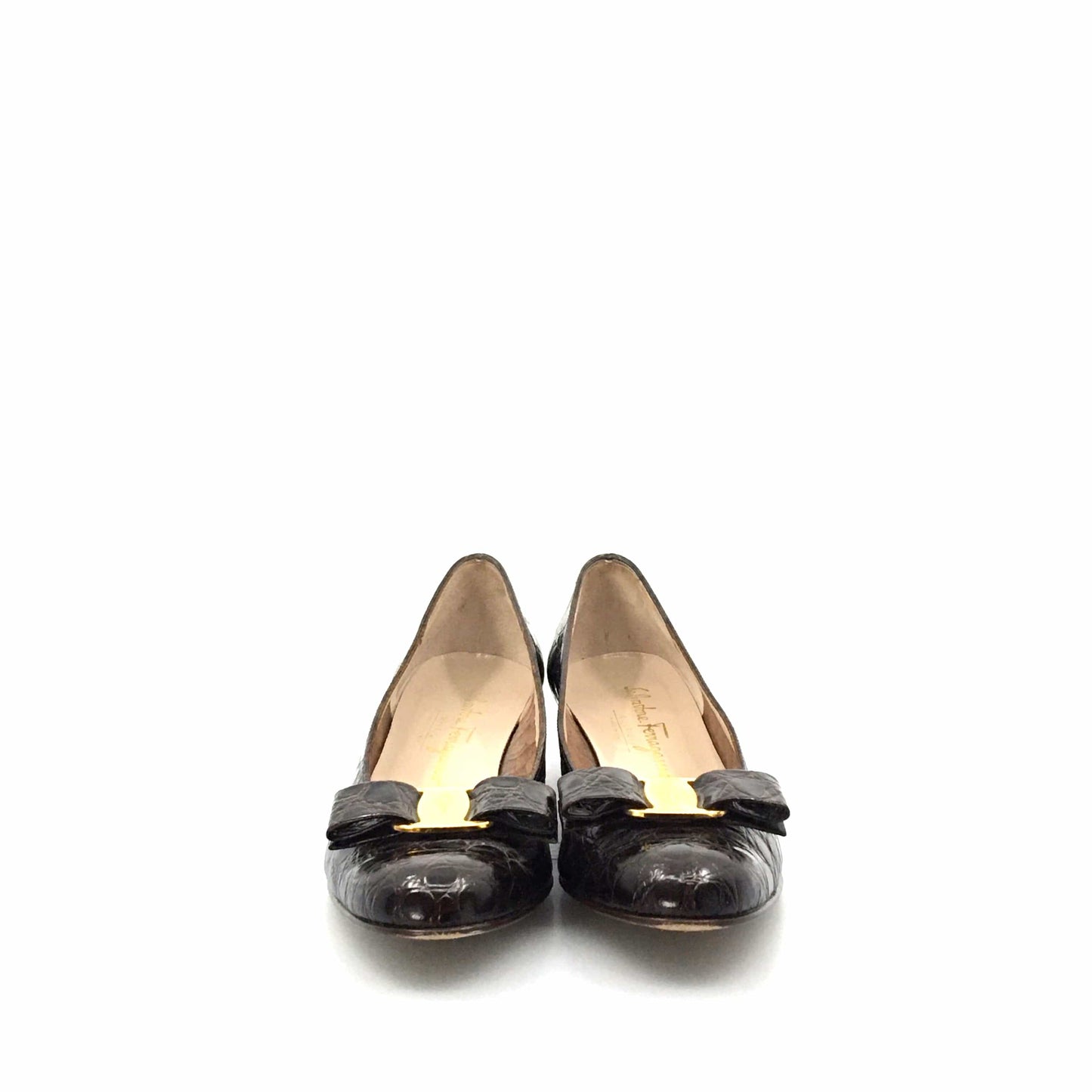 Salvatore Ferragamo Womens Brown Patent Leather Heels Pumps Shoes 8 AAAA
