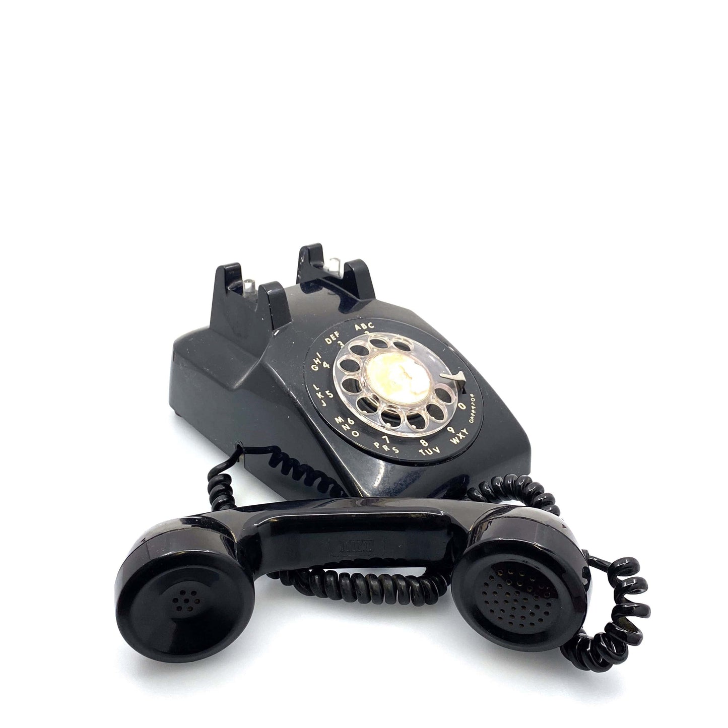 Vintage ITT Desktop Rotary Phone Black 500 Telphone Corded 1972 *FPO