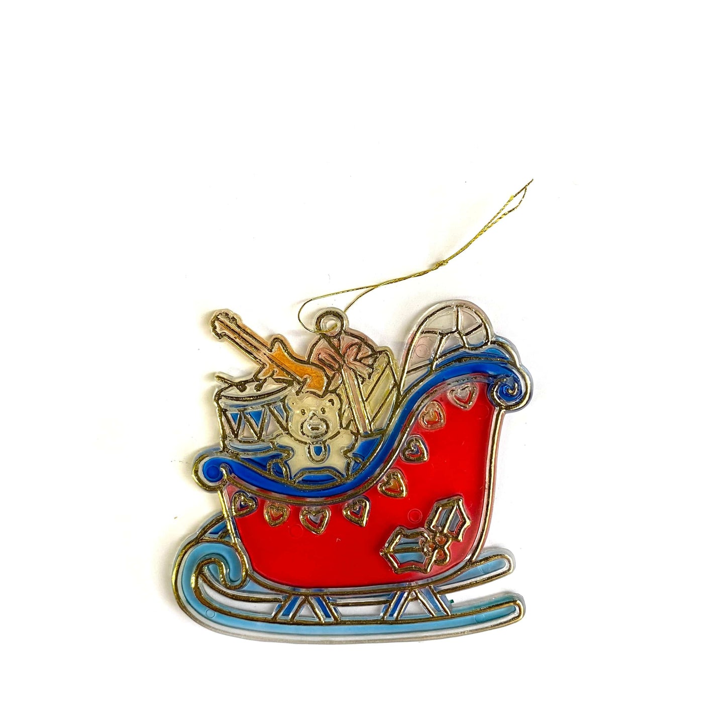 Vintage Santa’s Sleigh Stained Glass Style Acrylic Christmas Ornament Suncatcher 3”