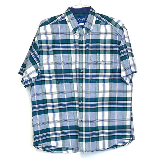 Men's Casual Shirt - Size XLT - Blue/Green Plaid - Short Sleeve Button-Up